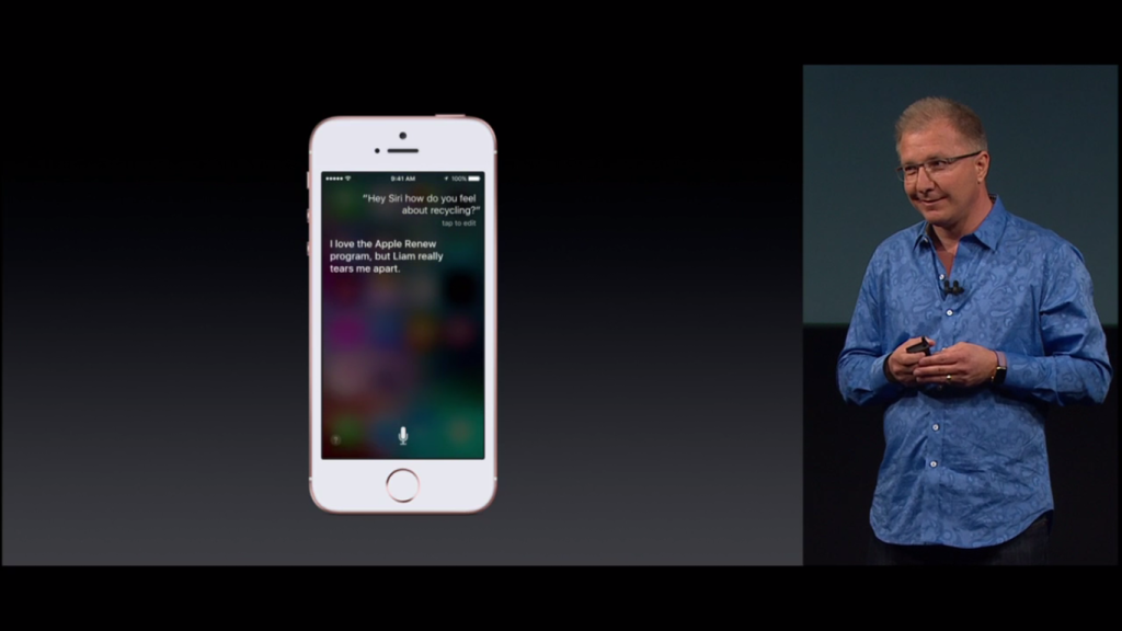 Siri tells a joke during the iPhone SE announcement