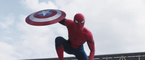 Spider Man steals Captain America's shield 